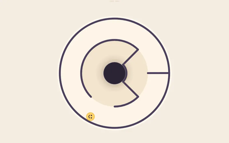 The maze part-way through a spin, with the ball dropping through a doorway towards the centre